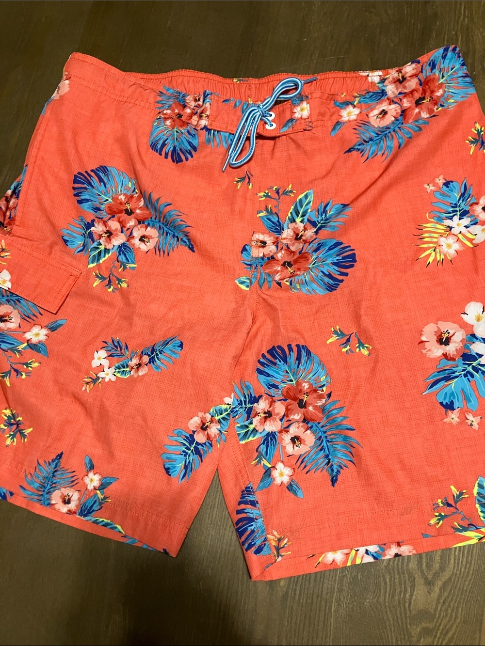 George Coral Swim Trunks with Blue Floral Print